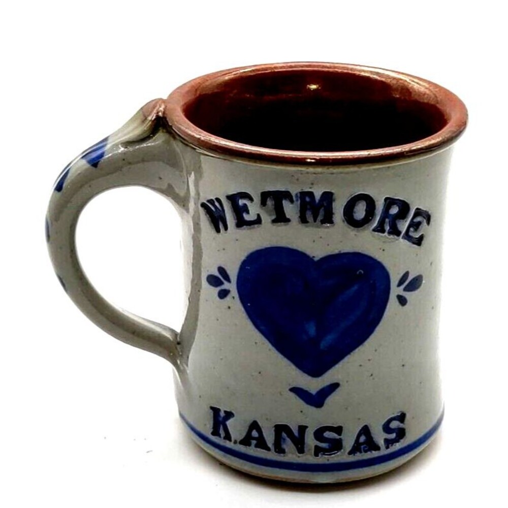 VTG DAN HARVEY SALT GLAZED STONEWARE BLUE POTTERY COFFEE MUG Signed Wetmore KS
